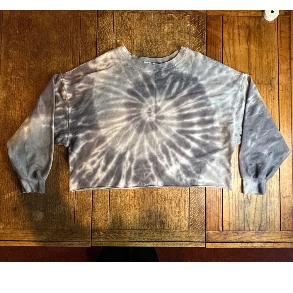 Tie Dye cropped boxy blue cotton sweatshirt S long sleeve terry